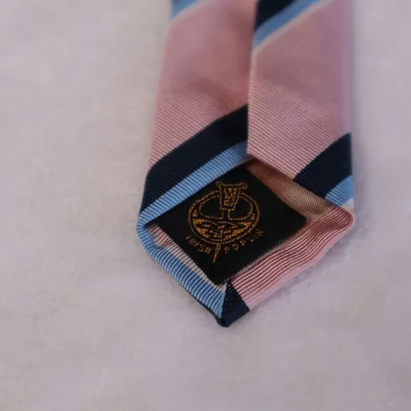 Paul Stuart Men's Silk/Wool Designer Repp Pink/Blue Striped Necktie Made in UK - Picture 5 of 8